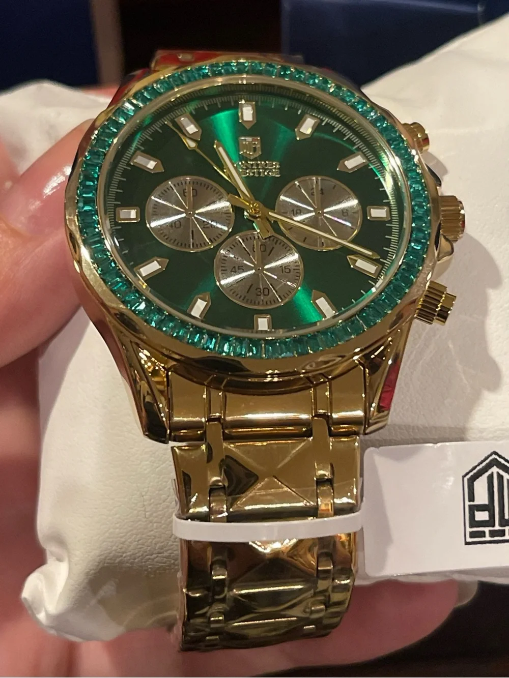 Invicta Gold-Tone Watch with Green Dial and Crystal Bezel